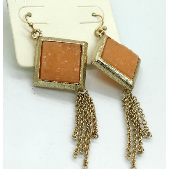 INFLUENCE EARRINGS, faux druzy gemstone, tassle design, vintage, NOS, 3" drop da - Picture 3 of 4